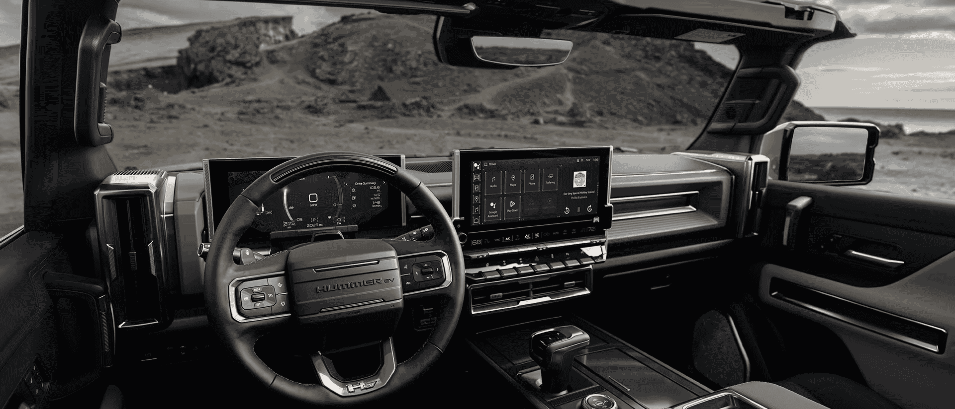 The interior of the 2025 GMC Hummer EV pickup truck.