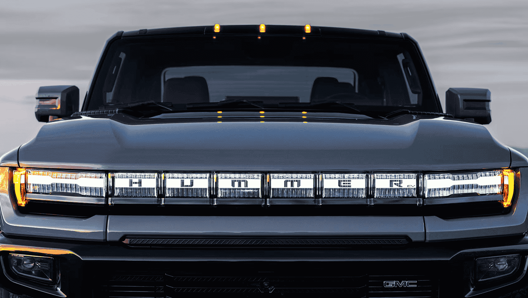 The front end of the 2025 Hummer EV Pickup Truck.