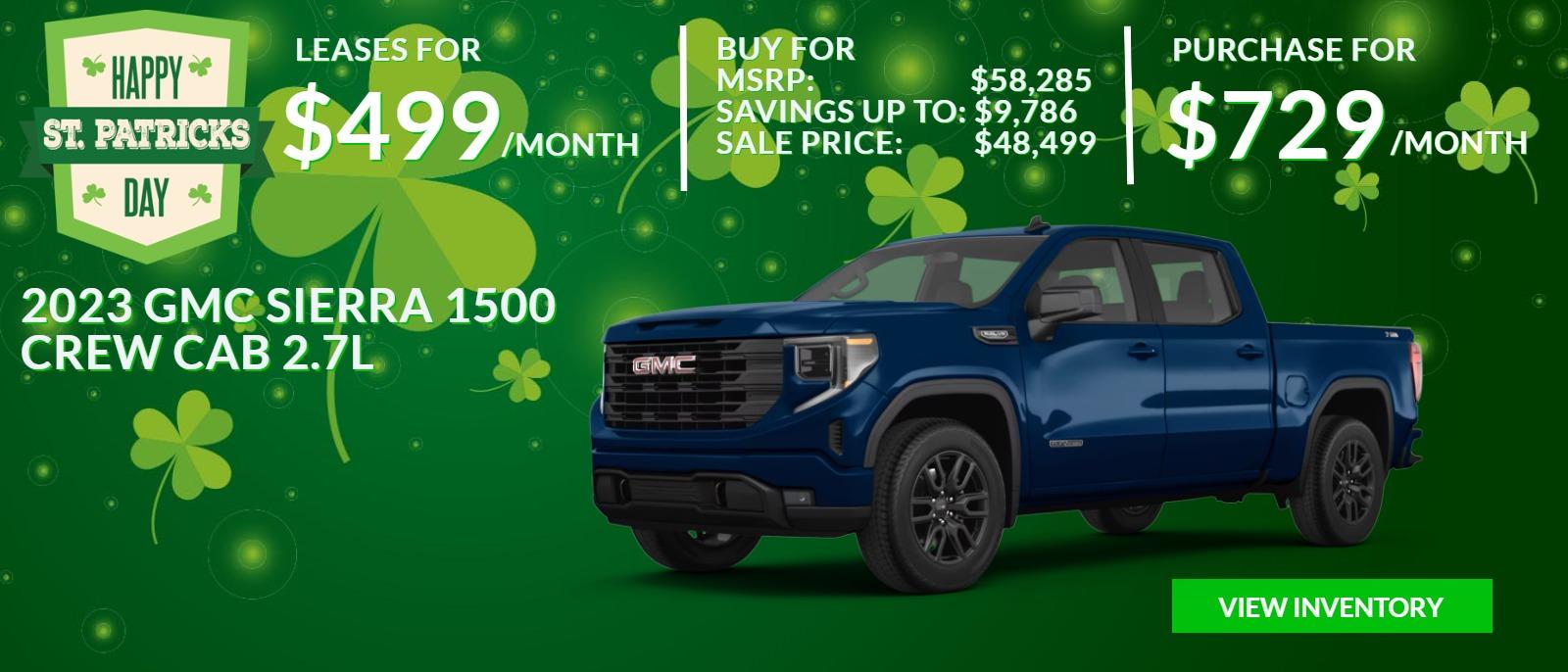 2023 Sierra 1500 3 Offer St. Patrick's Day Sale Hero