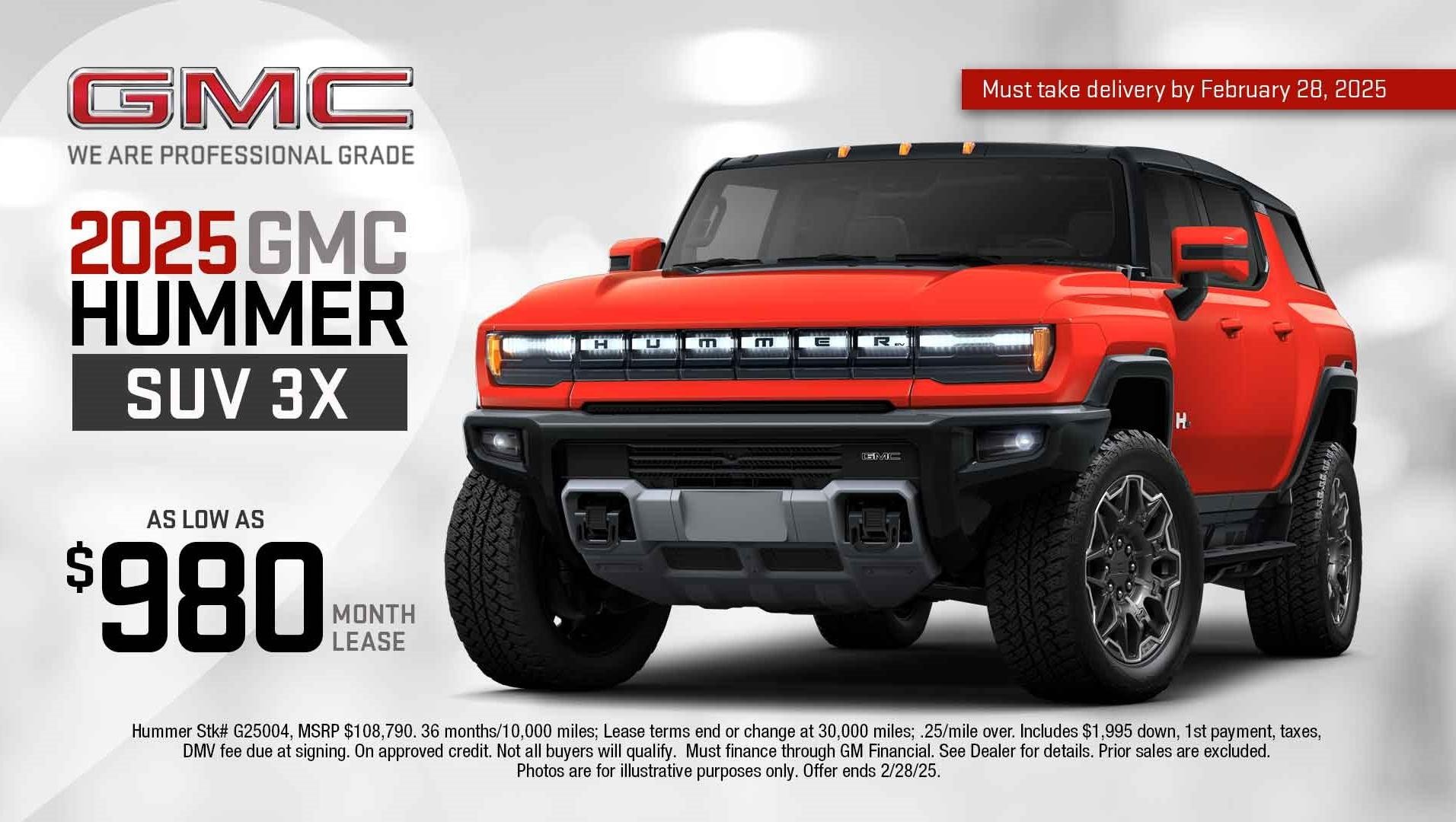 2025 GMC Hummer SUV 3X (X-Loaner) as low as $980/month lease