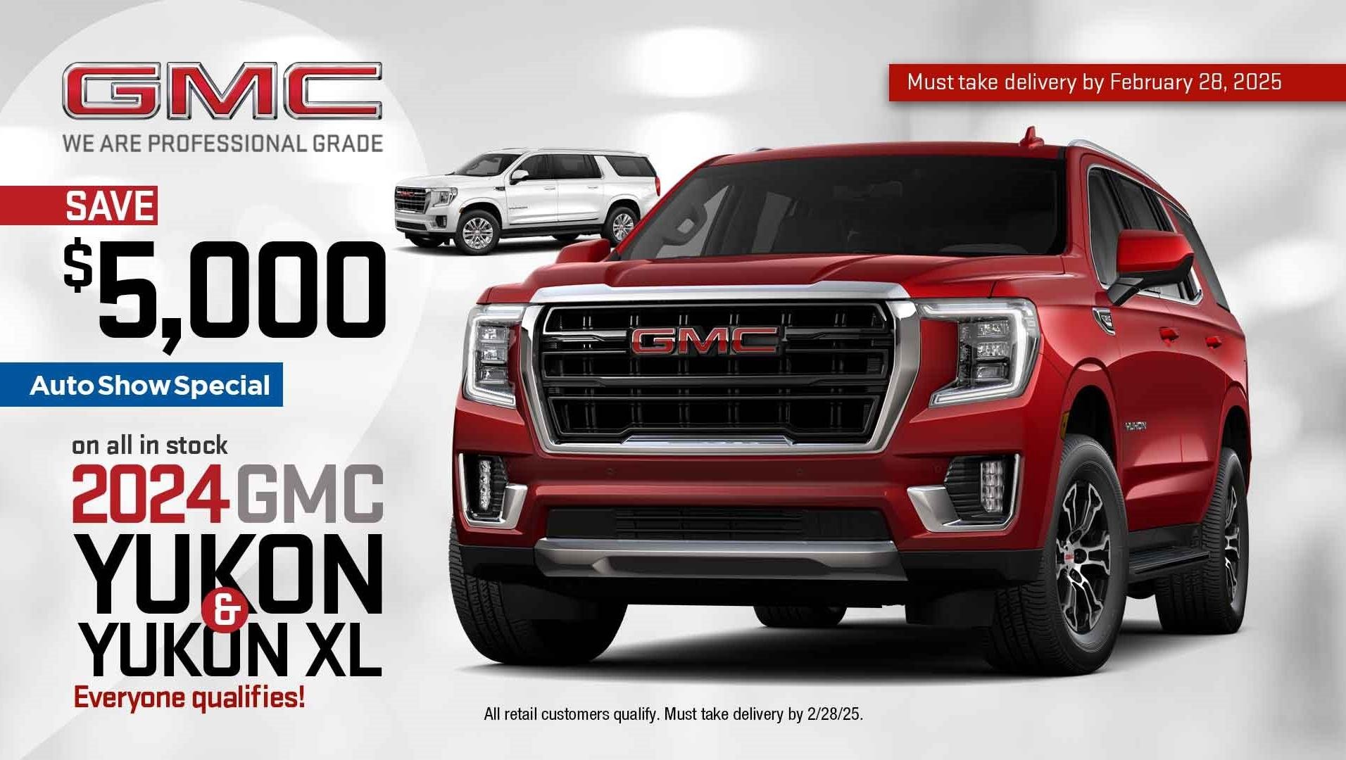 Save $5,000 on all In Stock 2024 Yukon’s and Yukon XL’s!