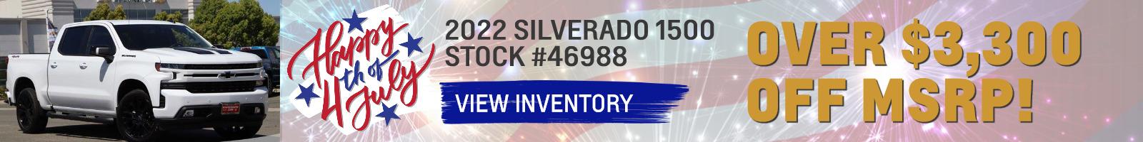 2022 SILVERADO 1500. OVER $3,300 OFF MSRP. STOCK #46988.