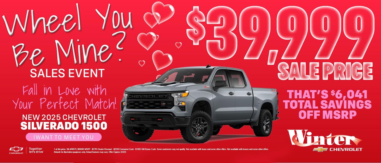 New 2025 Chevrolet Silverado 1500 That's $6,041 Total Savings Off MSRP
$39.999 Sale Price