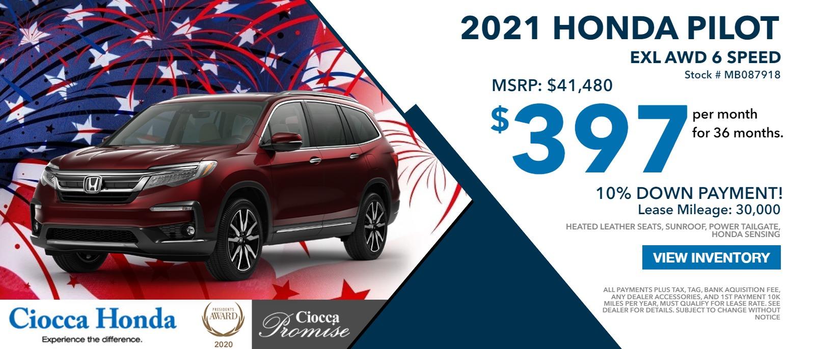 2021 HONDA PILOT | Lease