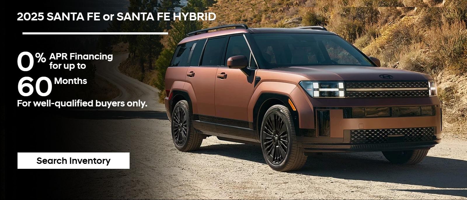 2025 Hyundai Santa Fe or Santa Fe Hybrid
Metallic red Santa Fe on mountain