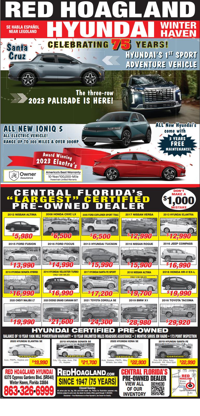 Used Newspaper Ad Red Hoagland Hyundai