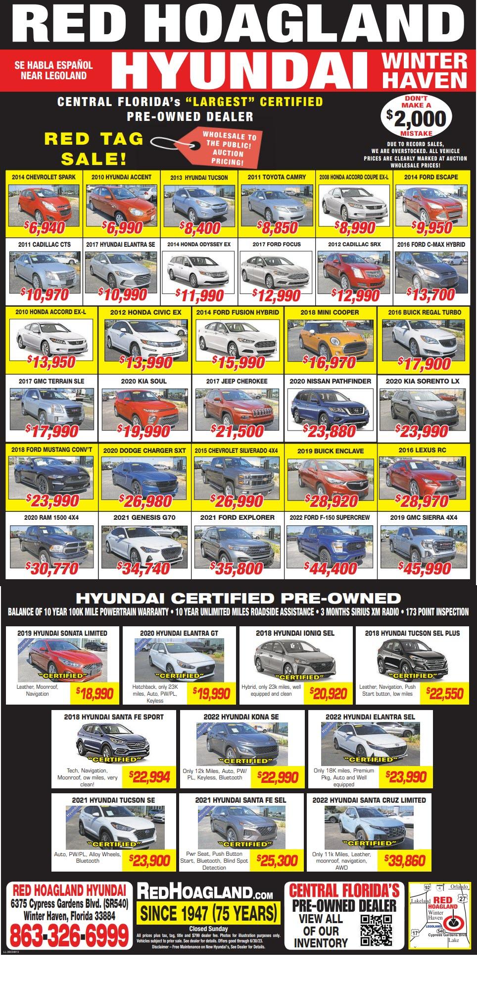 Used Newspaper Ad Red Hoagland Hyundai