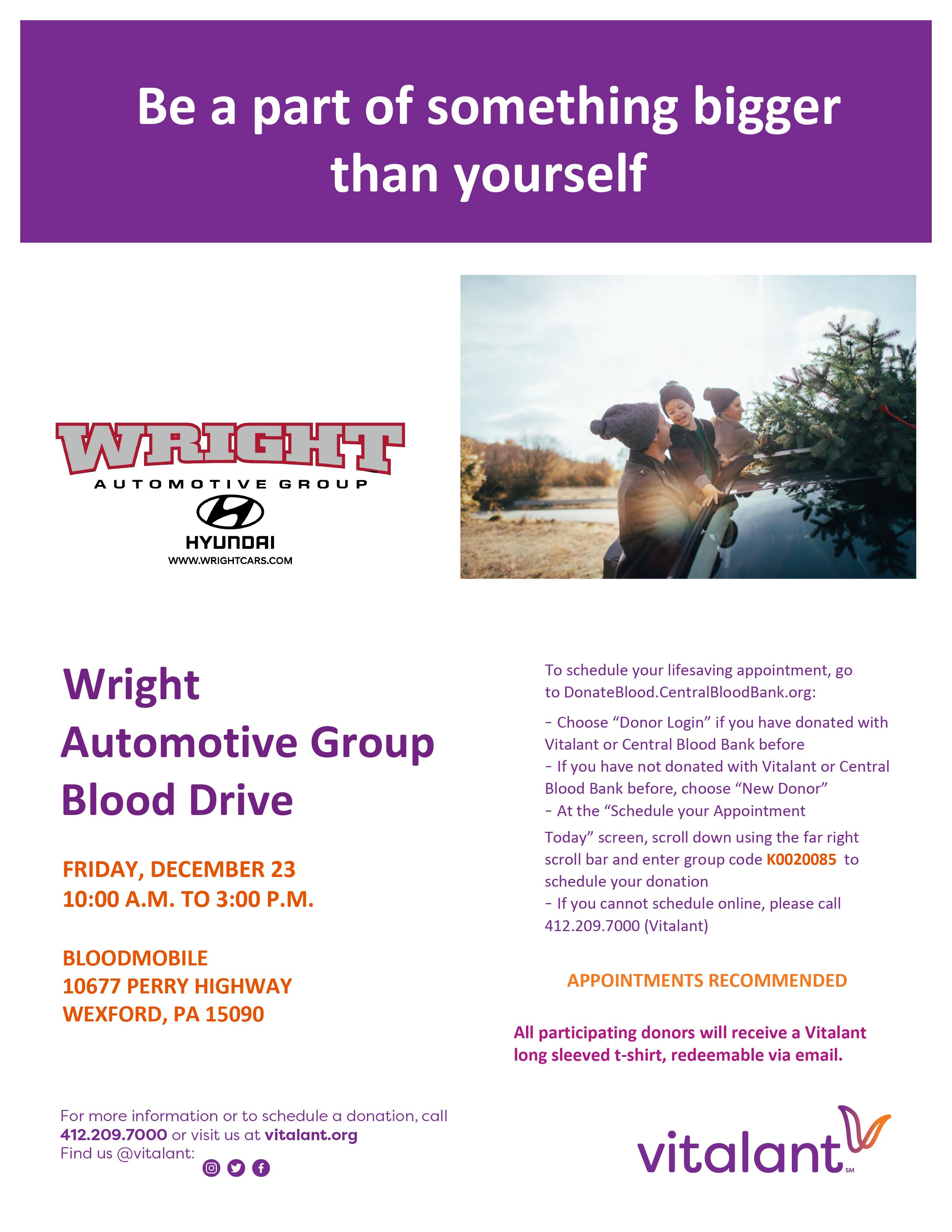 Show You Care At The 2022 Holiday Blood Drive at Wright Hyundai