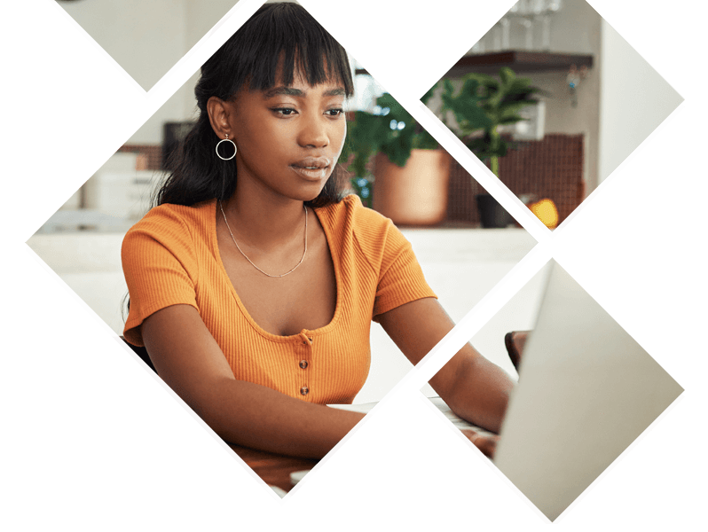 Young woman sitting in front of a laptop - Collage