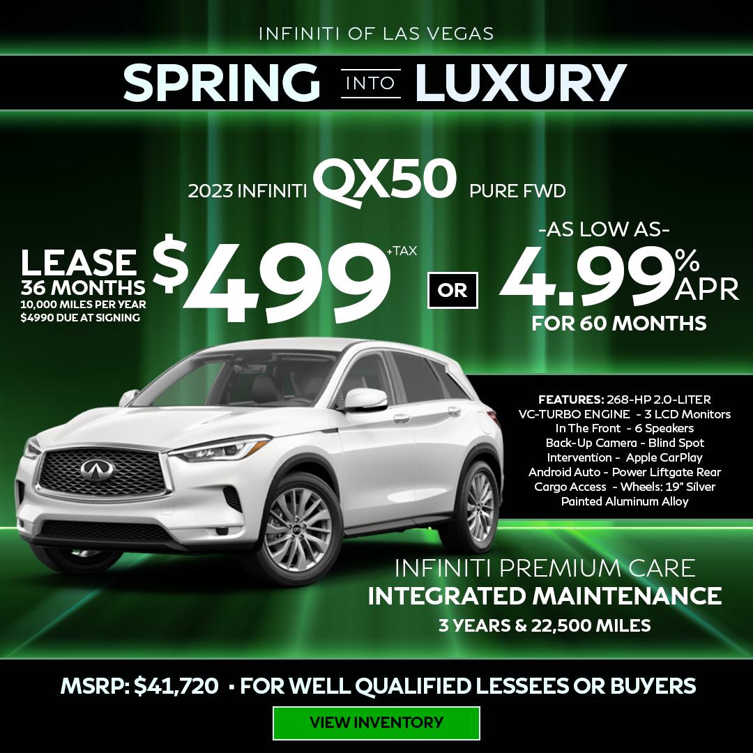 2023 INFINITI QX50 $499LEASE FOR 39 MONTHS -OR PURE 0% % APR AVAILABLE $3990 DUE AT SIGNING -MSRP : $41,720 - FOR WELL QUALIFIED LESSEES OR BUYERS  