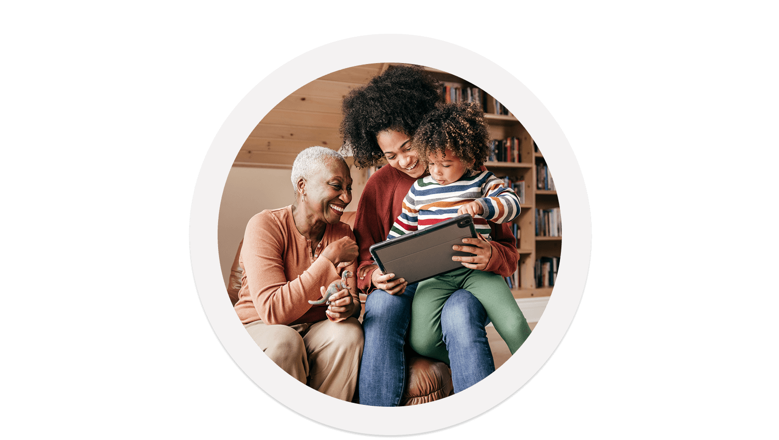 Family interacting with a tablet