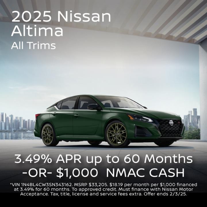 2021 Nissan Altima 3.49%APR up to 60 months or $1,000 NMAC Cash