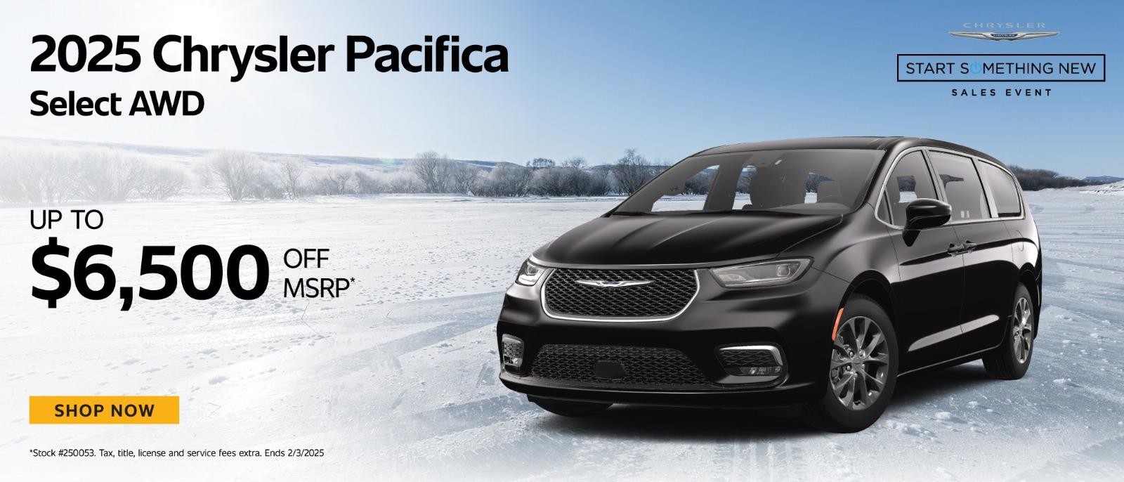 2025 Chrysler Pacifica Select AWD up to $6,500 off msrp