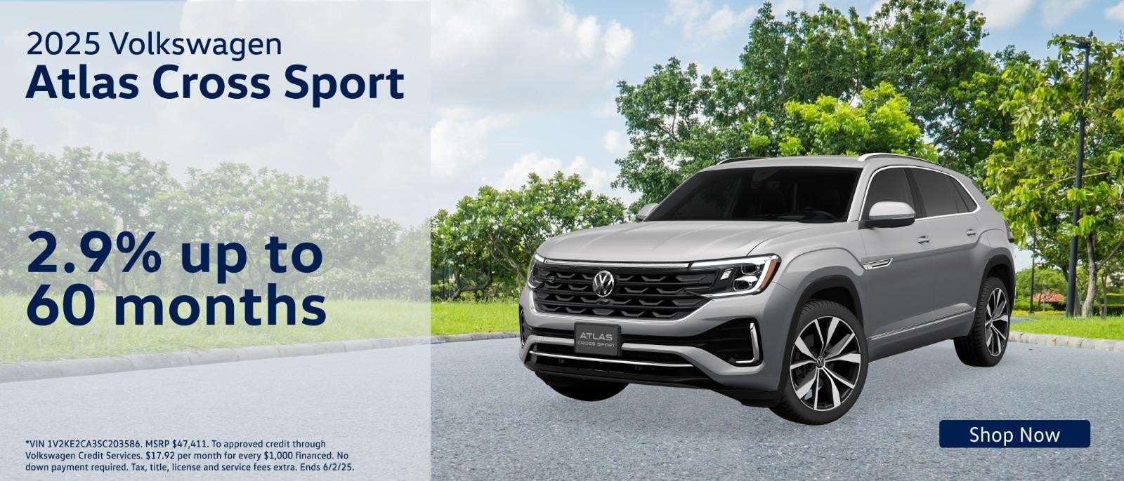2025 Volkswagen  Atlas Cross 2.9% UP to 60 months
