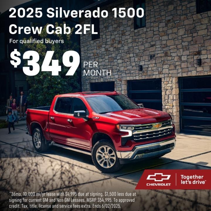 2025 Chevy Silverado 1500 Crew Cab $349/month