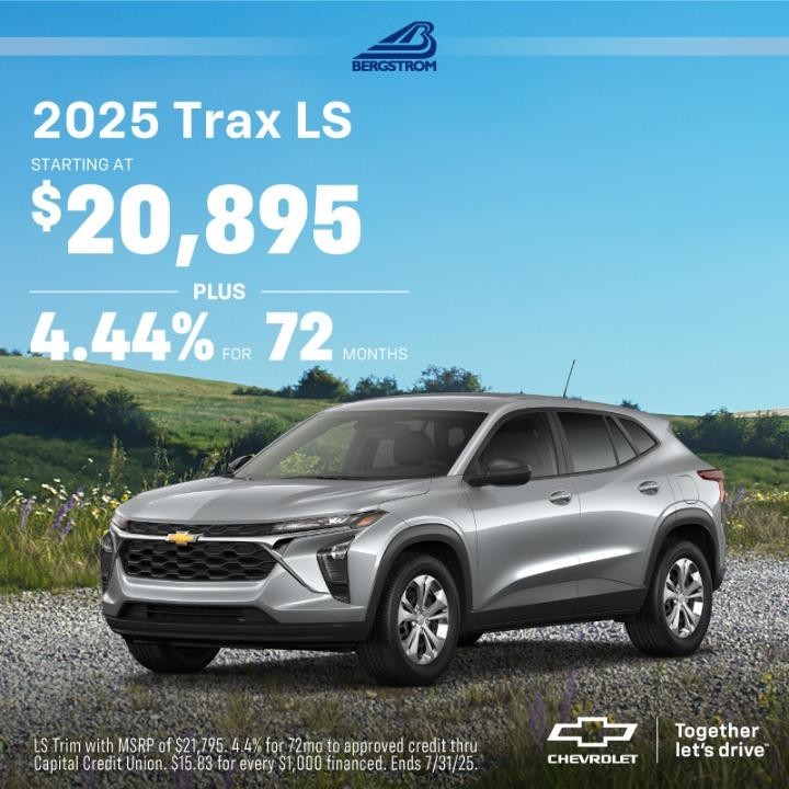 2025 Chevy Trax  $20,895 plus 4.44% for 72 months