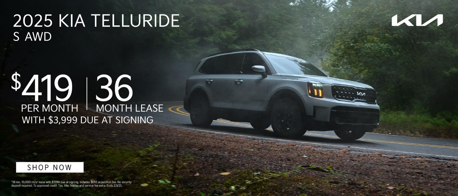 2025 KIA Telluride lease for $379per month for 36 months