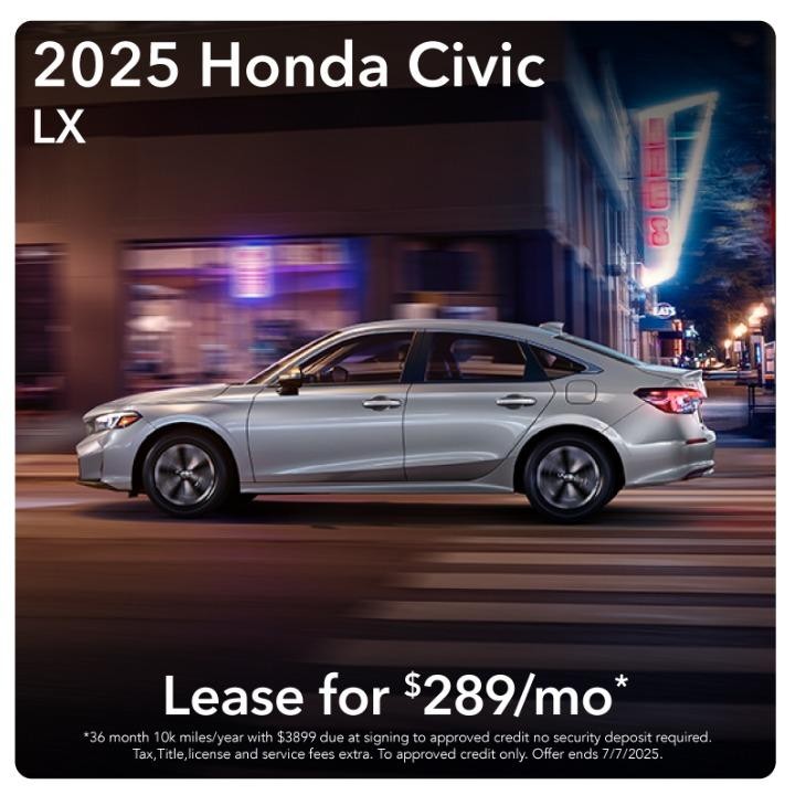 2025 Honda Civic $289/mo