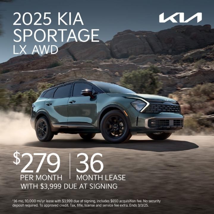 2025 Kia Sportage lease for $279 per month for 36 months