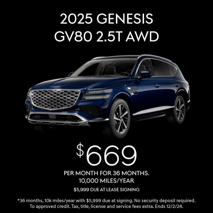 2025 Genesis  GV80 Lease for $669 per month for 36 months