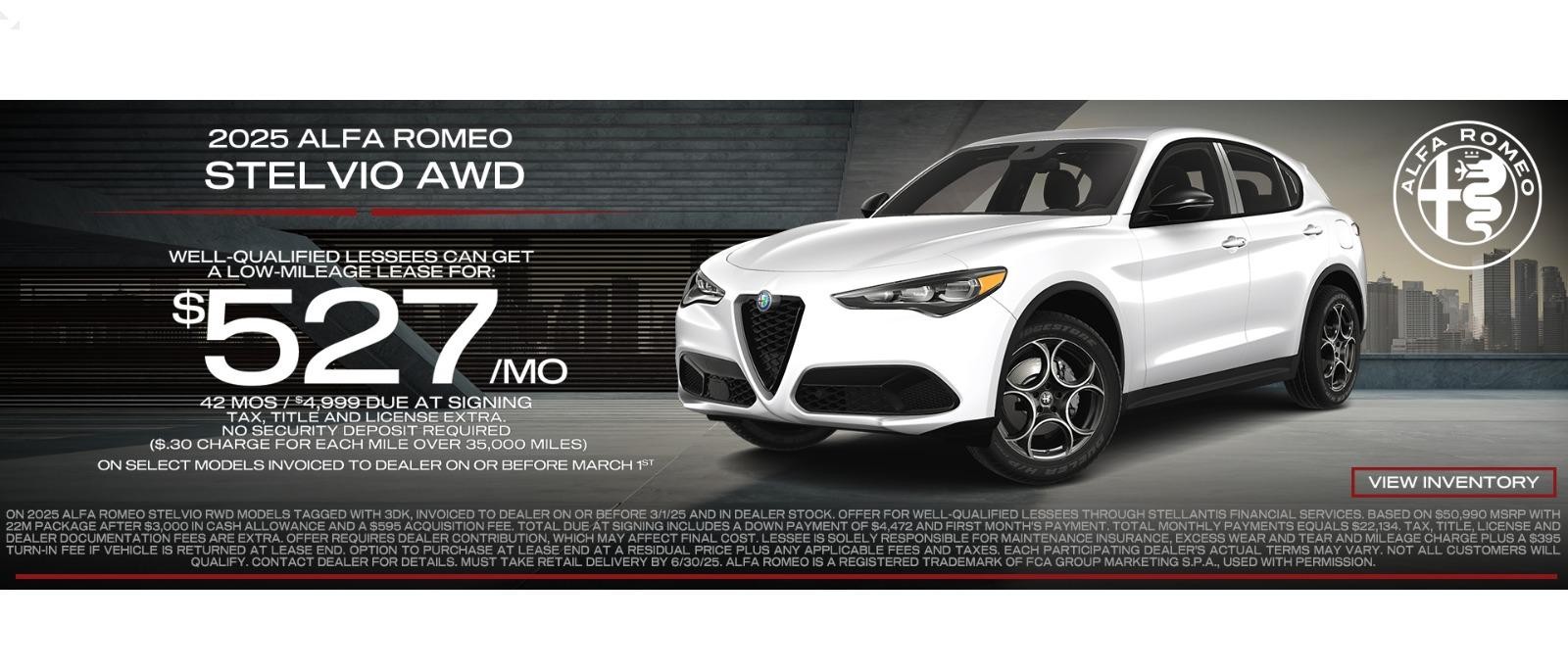 2025 Alfa Romeo Stelvio lease for $527/mo