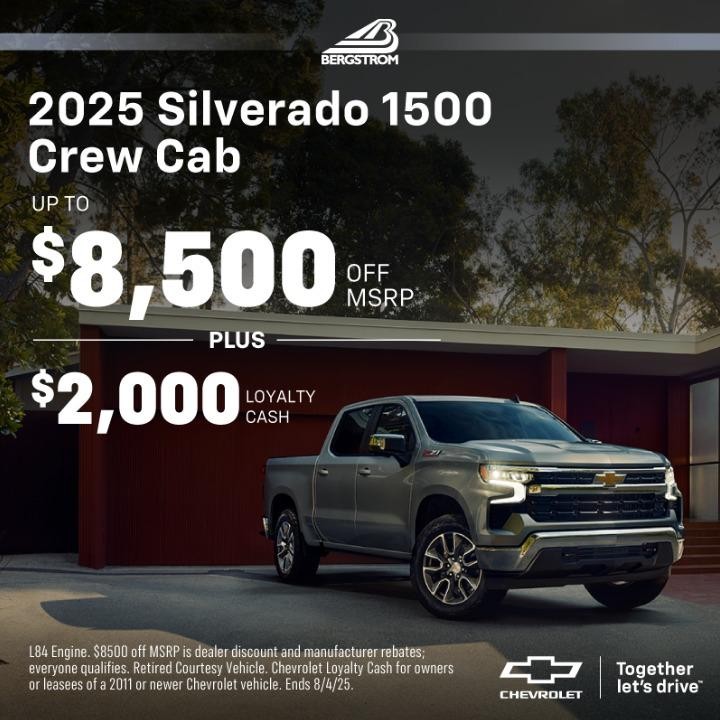 2025 Chevy Silverado 1500 Crew Cab up to $8,500 off msrp plus $2,000 Loyality Cash