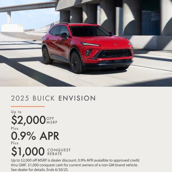 2025 Buick Envision $2,000 off msrp + 0.9% apr for 36 months +$1,000 conquest rebate
