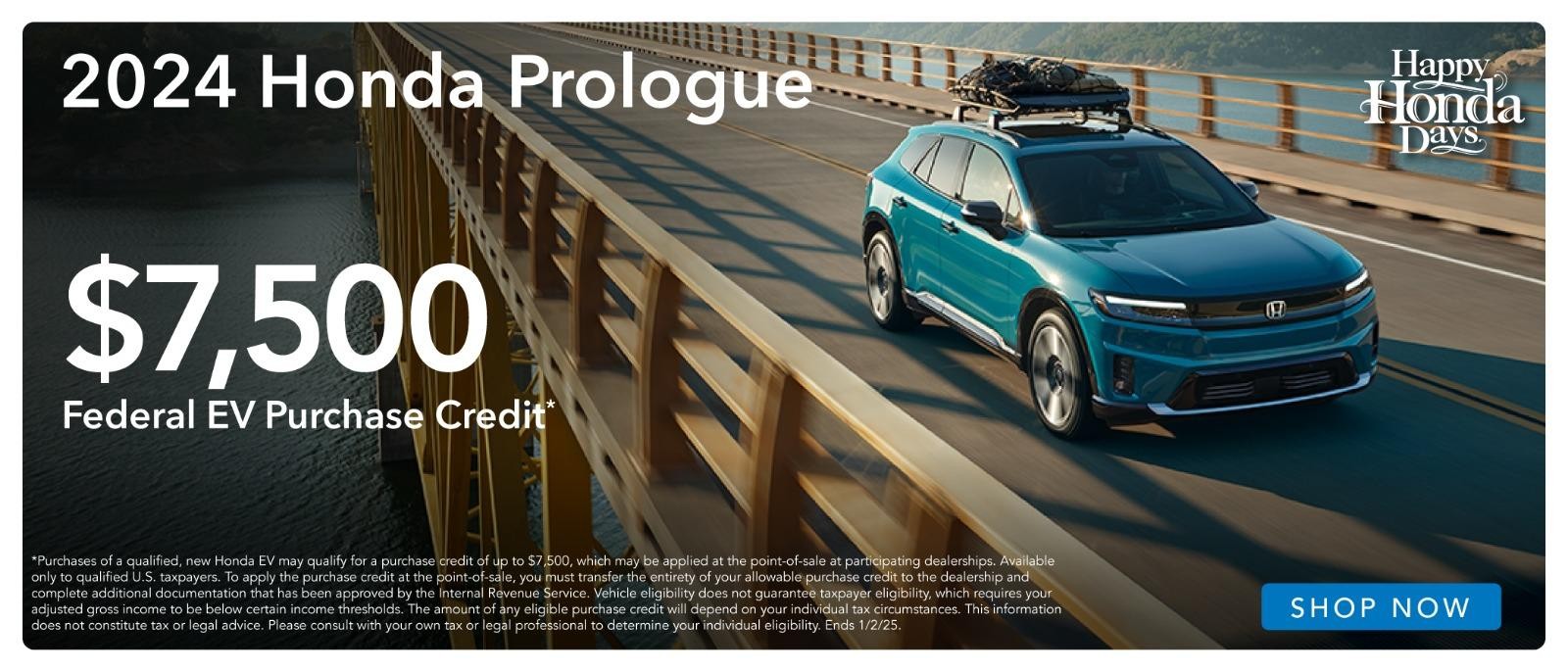 2024 Honda Prologue $7,500 federal EV Purchase Credit