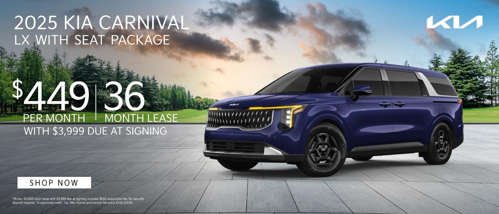 2025 Kia Carnival Lx Lease for $449 per month for 36 months