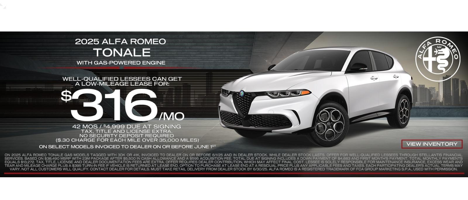 2025 Alfa Romeo Tonale Lease for $316/mo