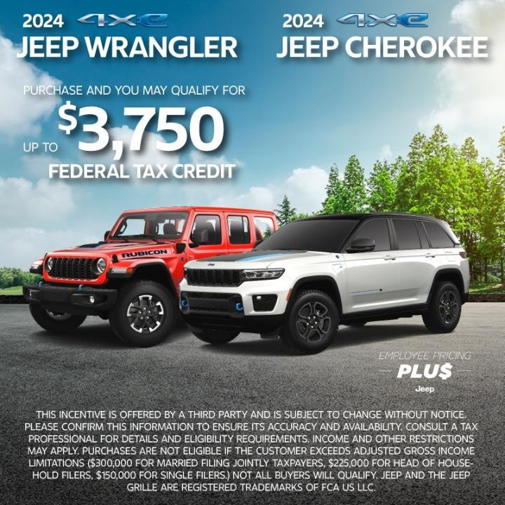 2024 Jeep Wrangle and Cherokee up to $3,750 federal tax credit