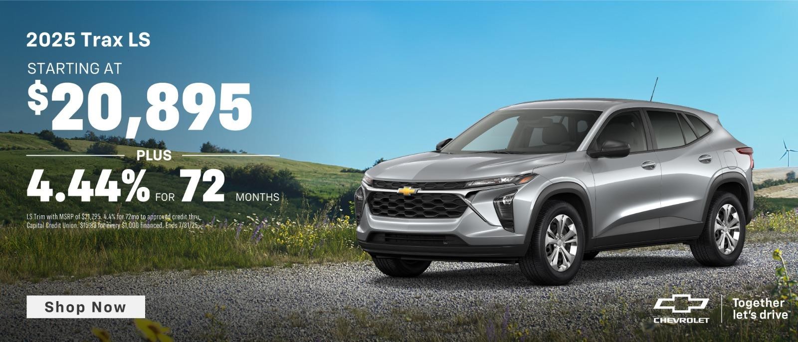 2025 Chevy Trax  $20,895 plus 4.44% for 72 months