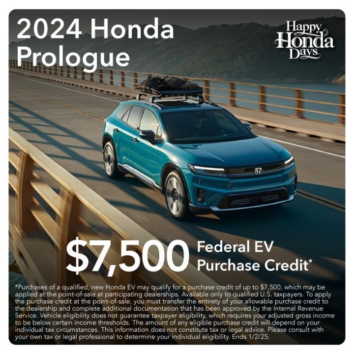 2024 Honda Prologue $7,500 federal EV Purchase Credit