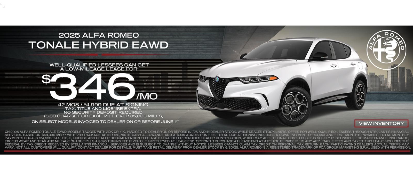 2025 Alfa Romeo Tonale Hybrid Lease for $346/mo