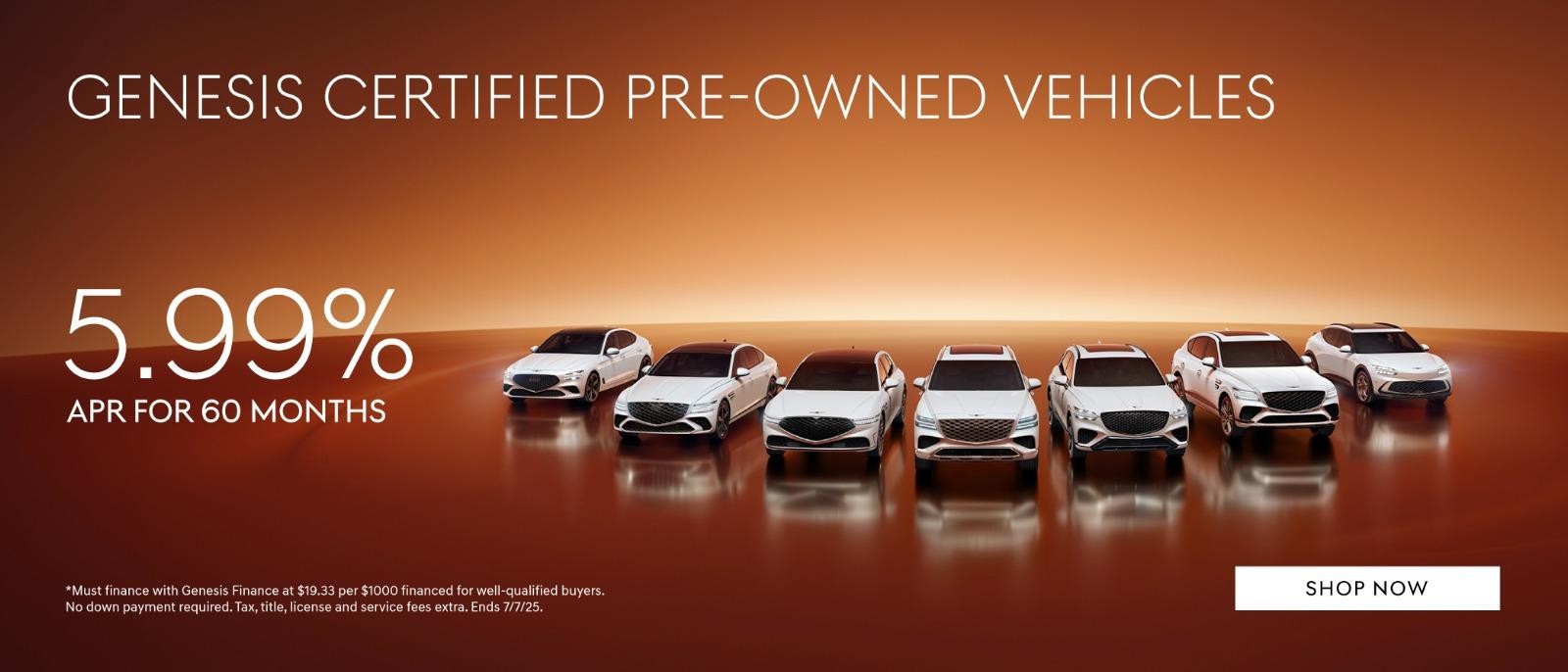 Genesis  Certified Pre Owned Vehicles 5.99% apr for 60 months