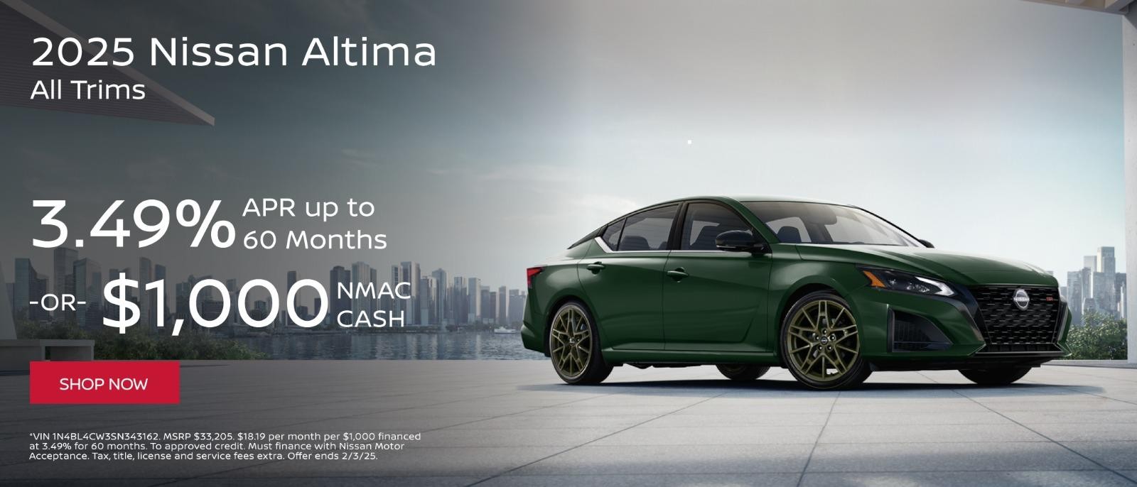 2021 Nissan Altima 3.49%APR up to 60 months or $1,000 NMAC Cash