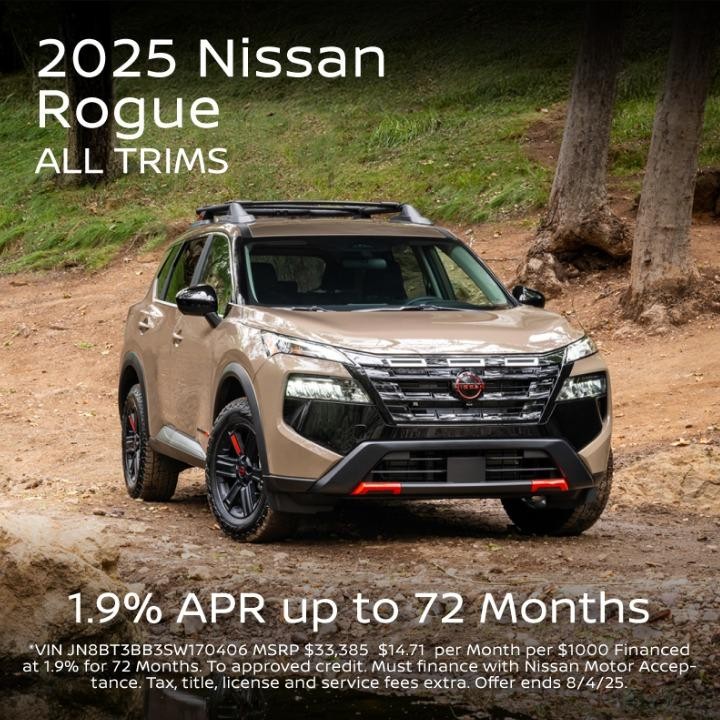 2025 Nissan Rogue 1.9% Apr up to 72 Months