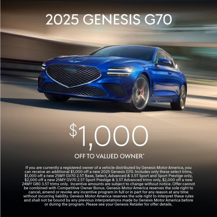 2025 Genesis G70 $1,000 off MSRP to Valued Owner