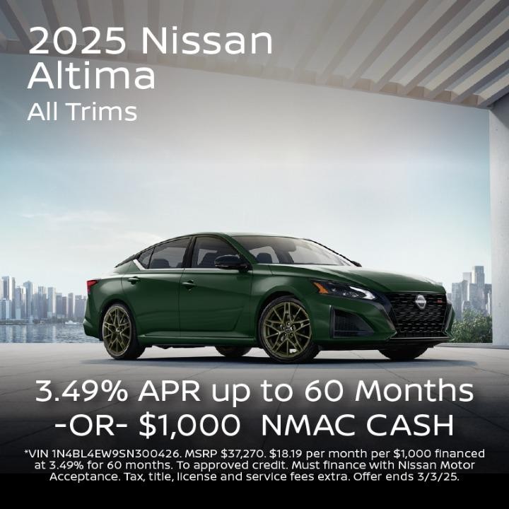 2021 Nissan Altima 3.49%APR up to 60 months or $1,000 NMAC Cash