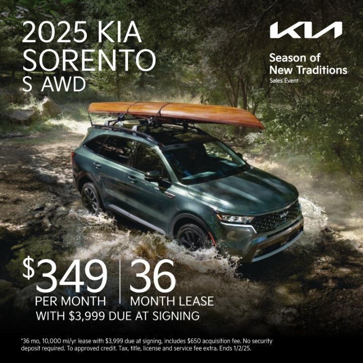 2025 Kia Sorento lease for $349 per month for 36 months