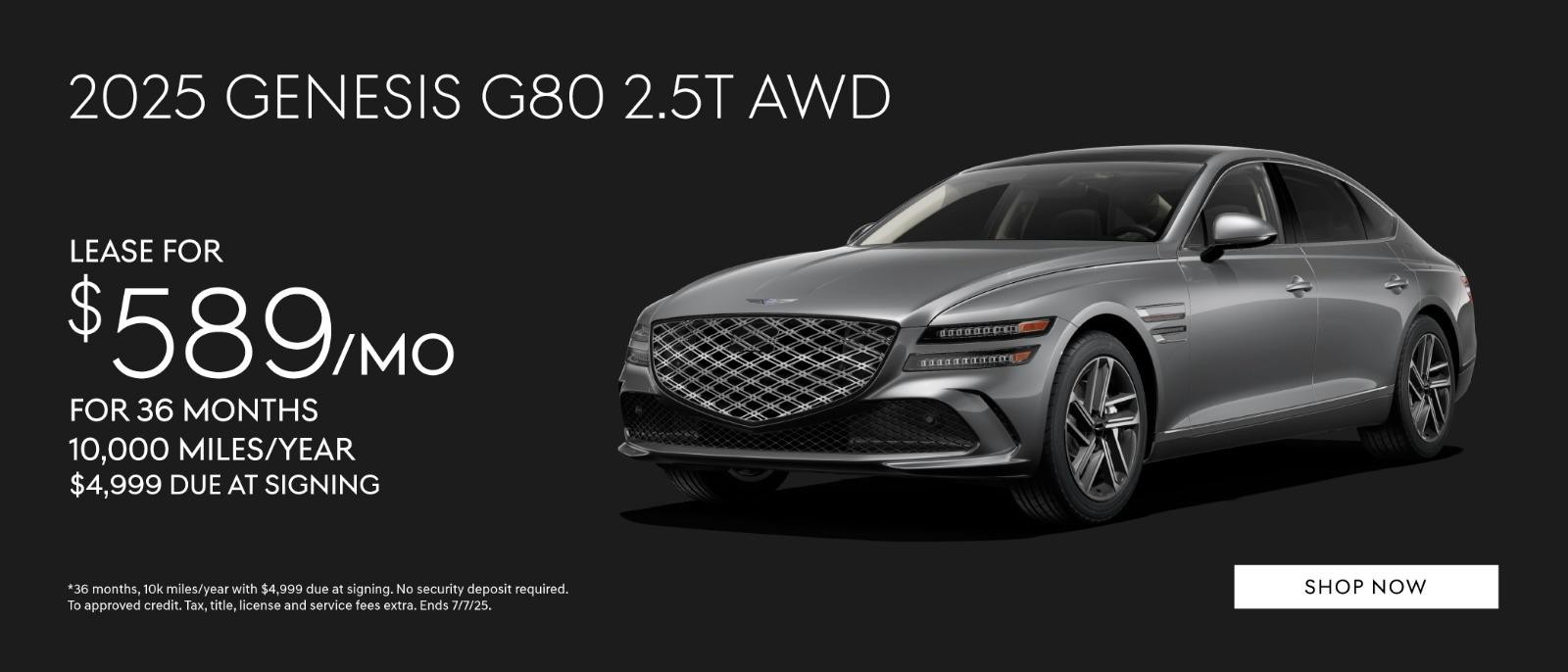 2025 Genesis G80  Lease for $589/mo