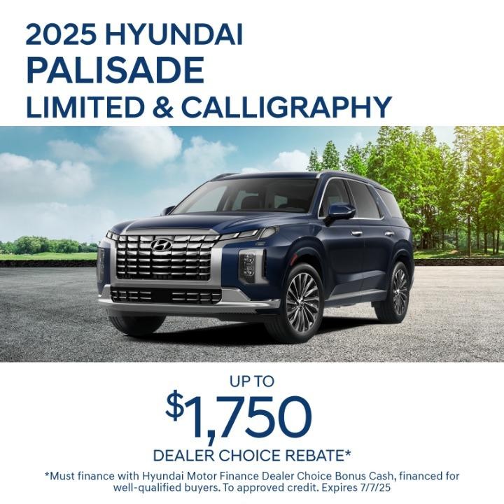 2025 Hyundai Palisade up to $1,750 Dealer Choice Rebate