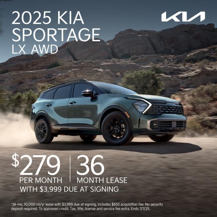 2025 Kia Sportage lease for $279 per month for 36 months