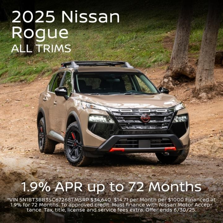 2025 Nissan Rogue 1.9% Apr up to 72 Months