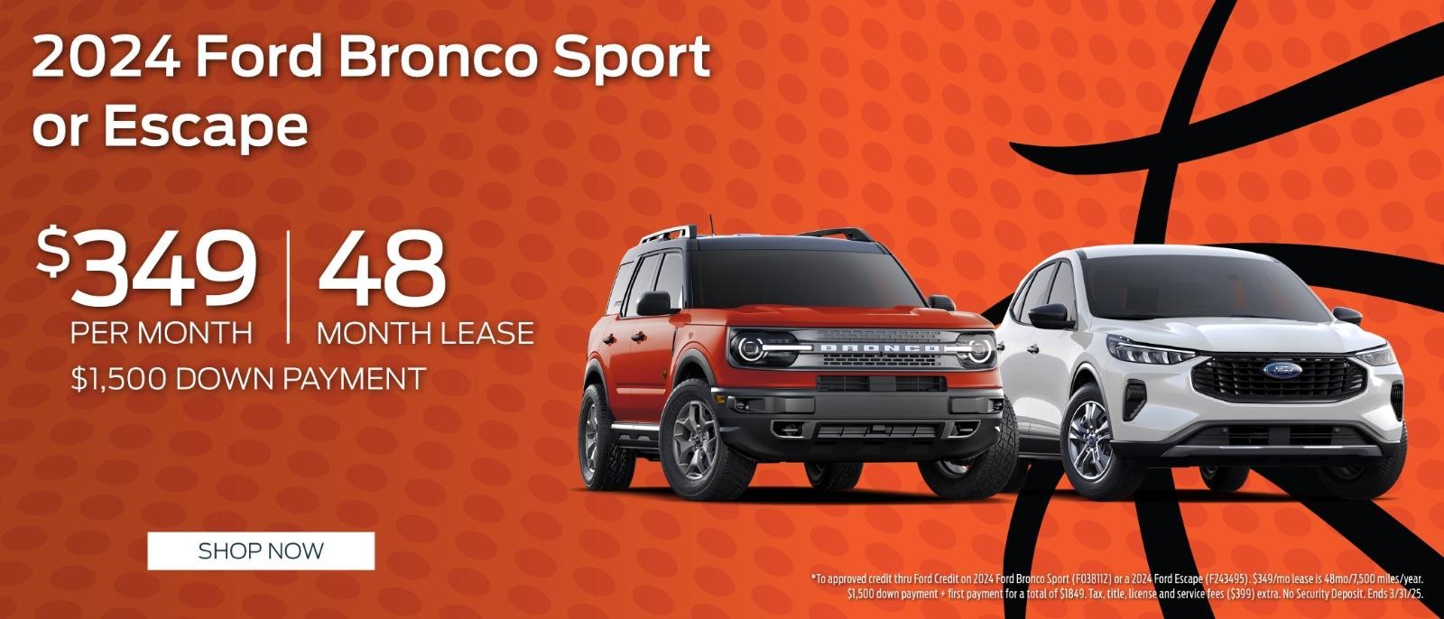 2024 Ford Bronco sport & Escape lease for $349 per month for 48 months