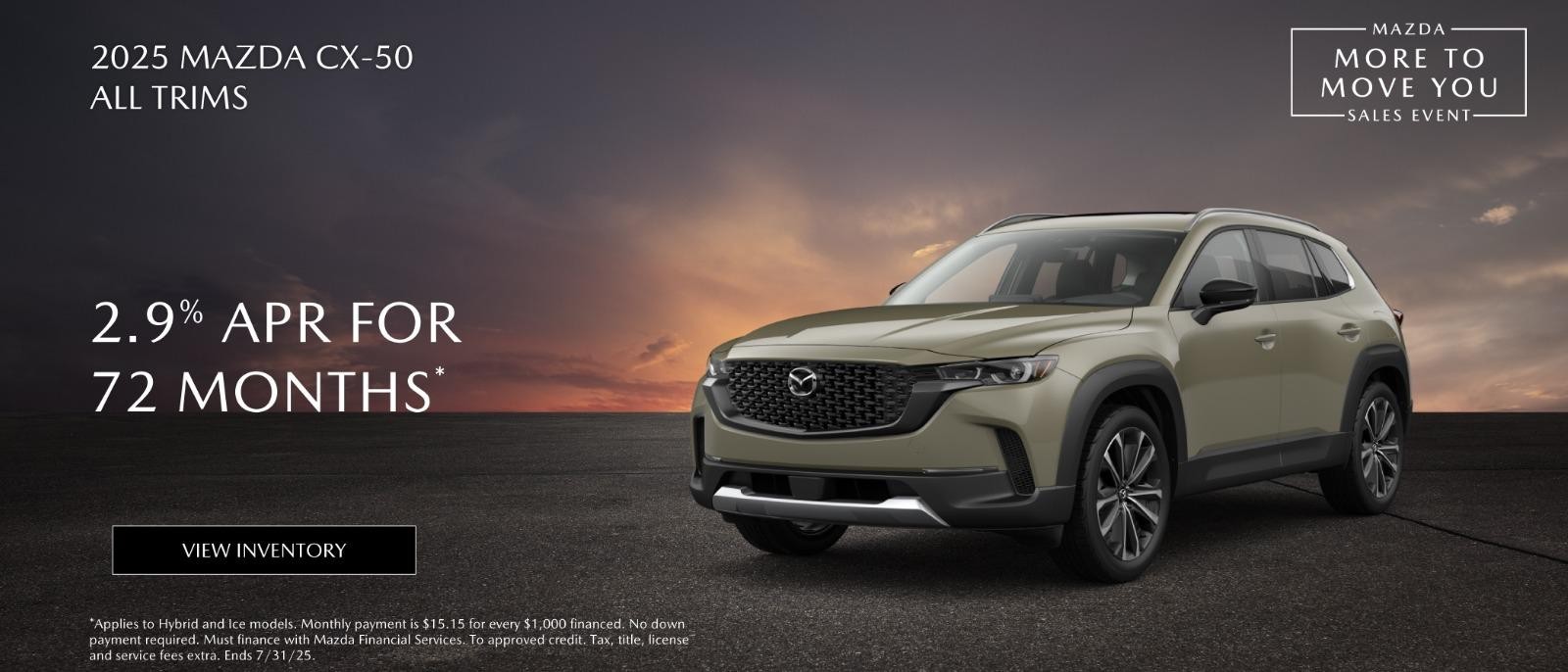 2025 Mazda CX-50  29% APR for 72 months