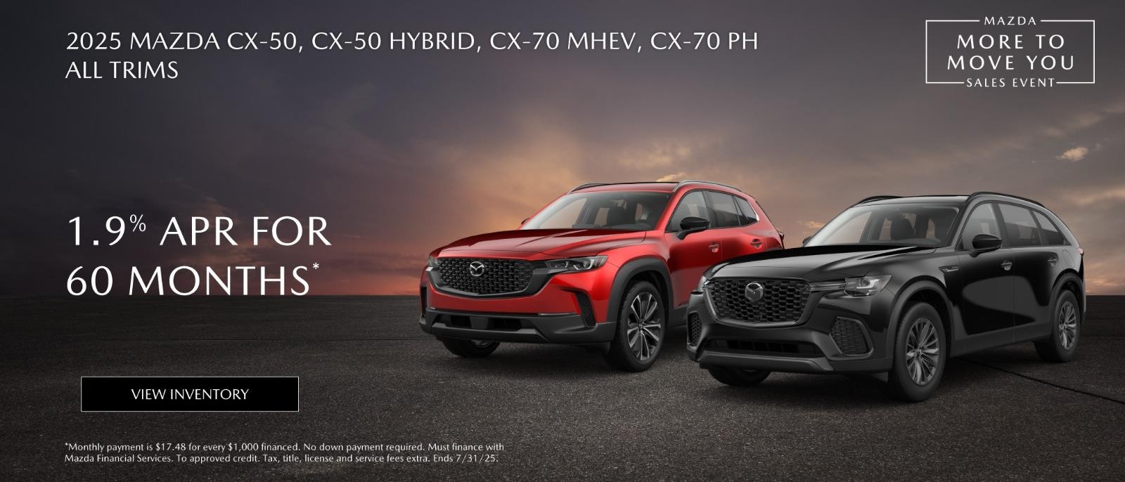 2025 Mazda CX-50 CX-70  1.9% APR for 36 months