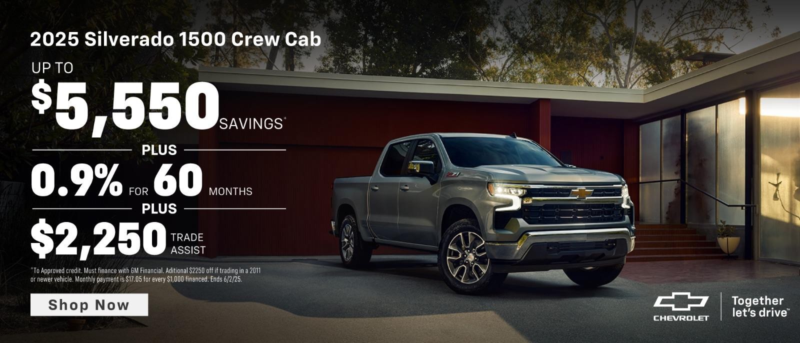 2025 Chevy Silverado 1500 Crew Cab up to $5,550 Savings