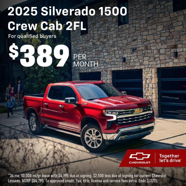 2025 Chevy Silverado 1500 Crew Cab  $389/month