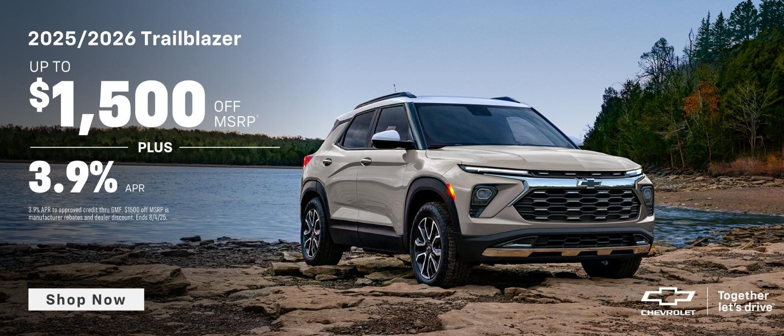 2025/2026 Trailblazer up to $1,500 off msrp plus 3.9% APR